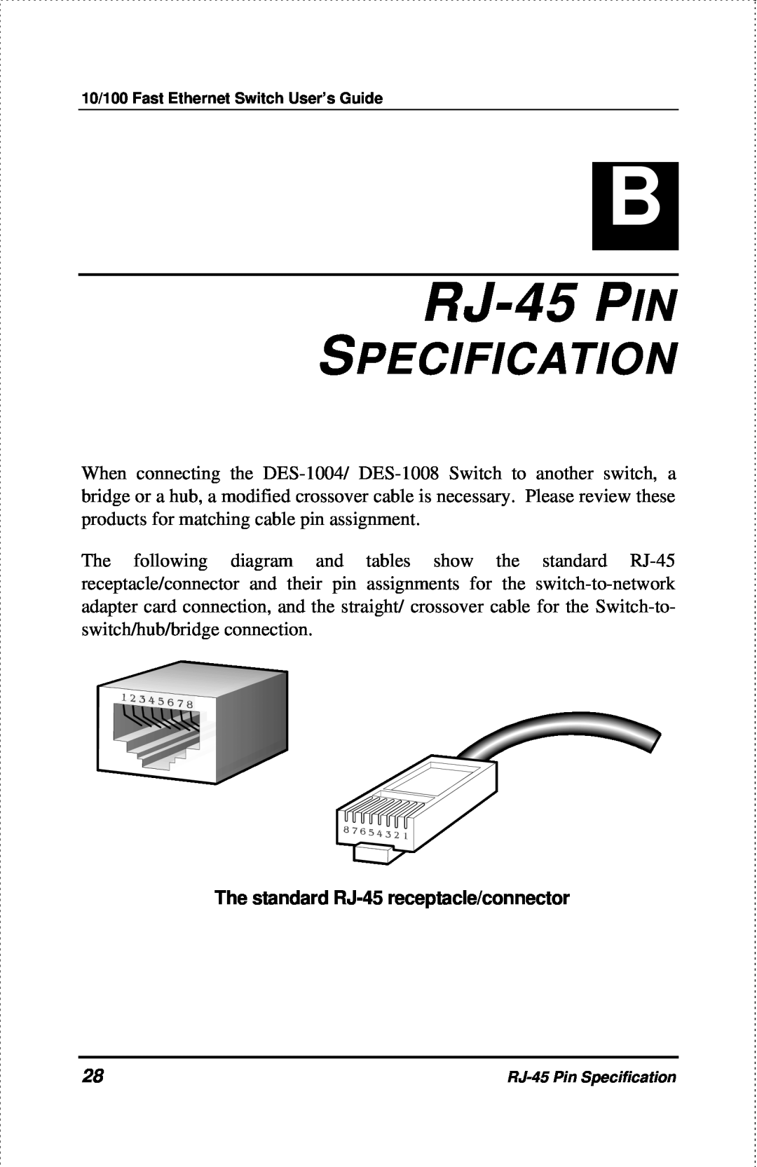 D-Link DES-1004 manual Specification, 6 RJ-45 PIN 