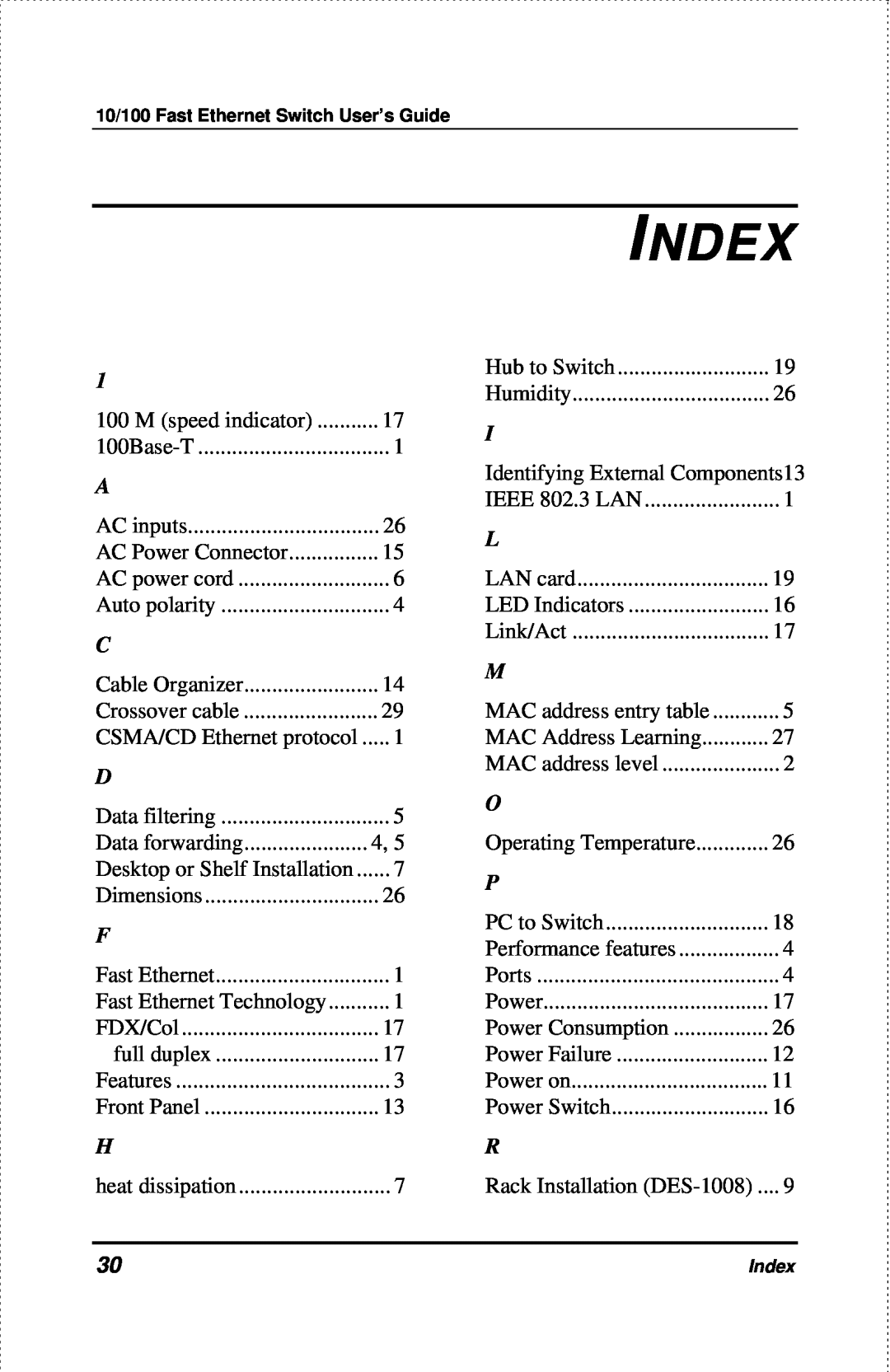 D-Link DES-1004 manual Index 