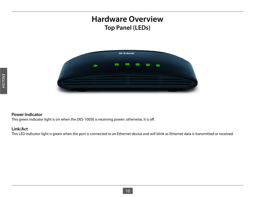 D-Link DES-1005E manual Hardware Overview, Top Panel LEDs 