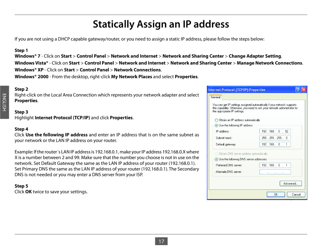 D-Link DES-1005E manual Statically Assign an IP address, Step 