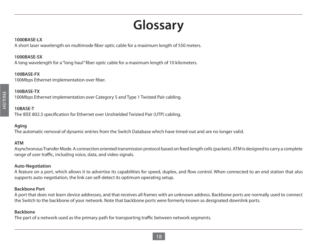 D-Link DES-1005E manual Glossary 