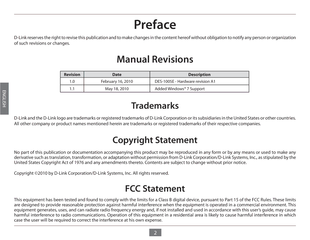 D-Link DES-1005E manual Preface, Manual Revisions 