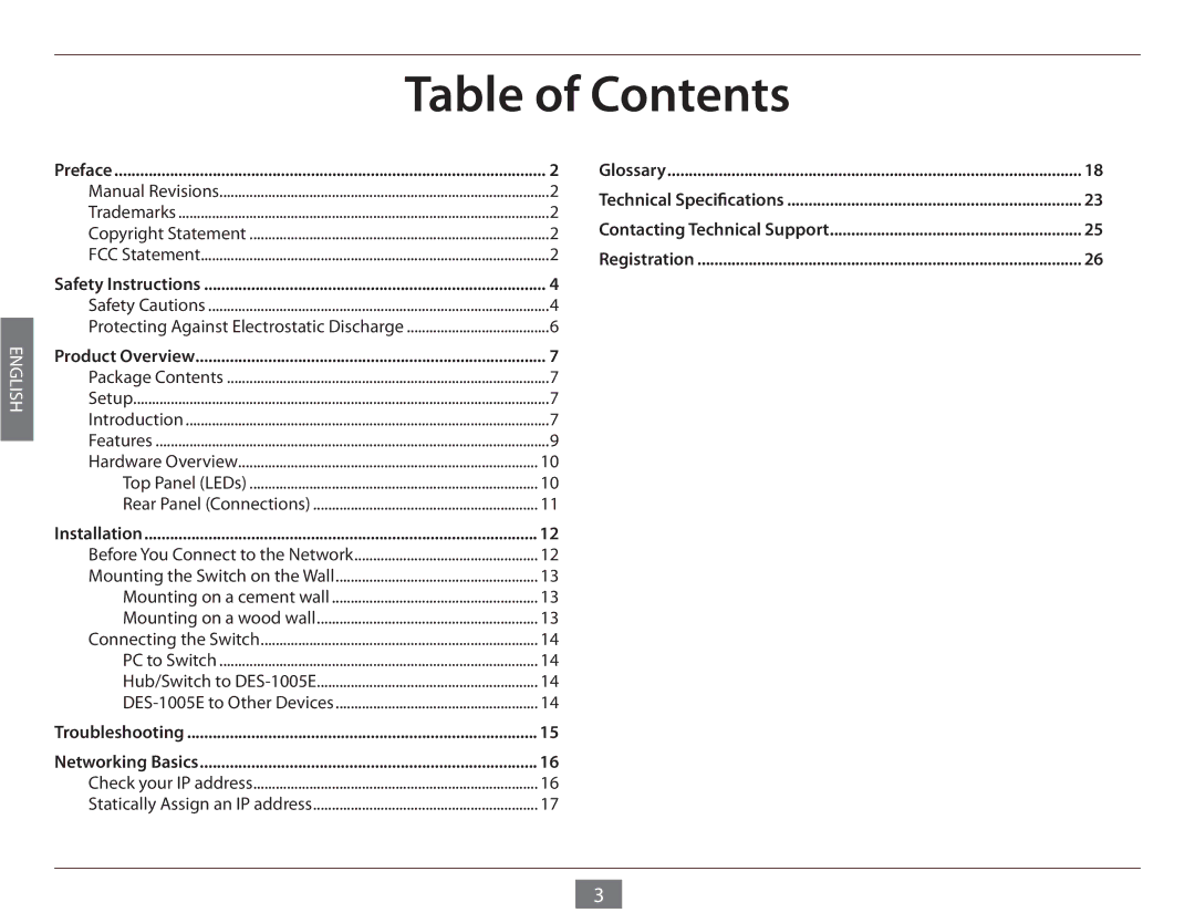 D-Link DES-1005E manual Table of Contents 