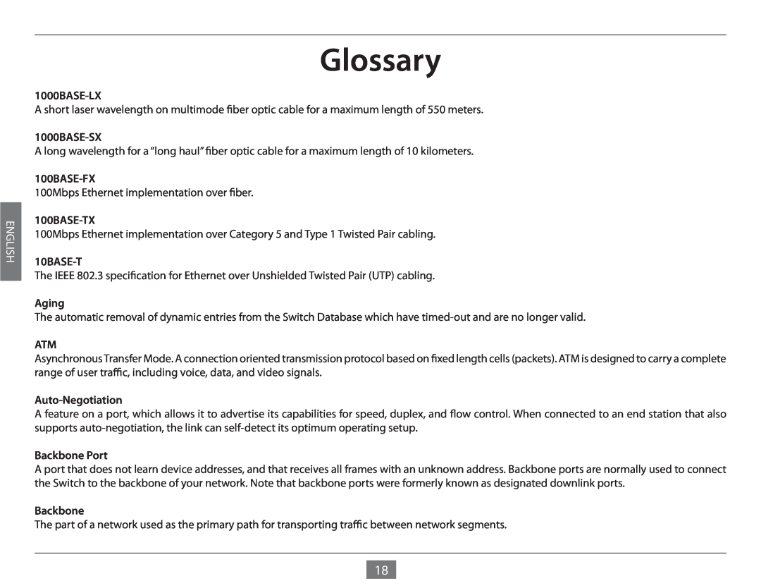 D-Link DES-1005E manual Glossary, English 