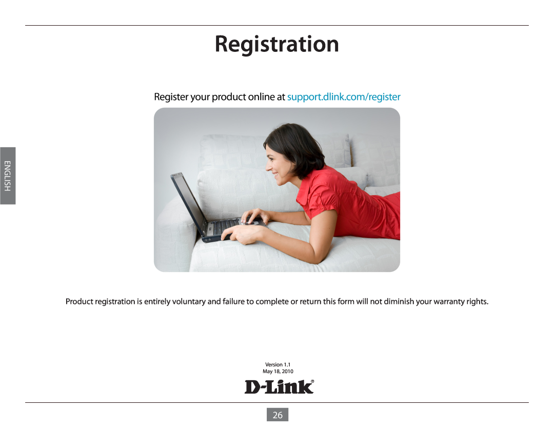D-Link DES-1005E manual Registration, English, Version May 18 