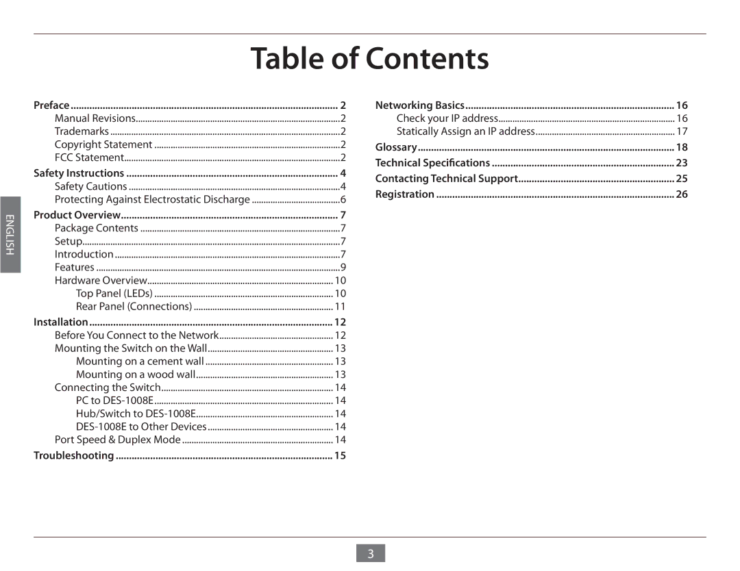 D-Link DES-1008E manual Table of Contents 