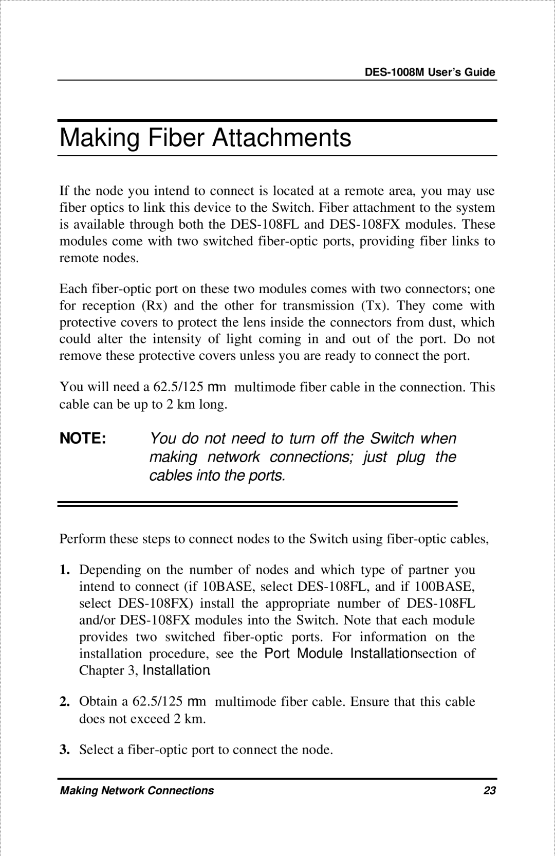 D-Link DES-1008M manual Making Fiber Attachments 