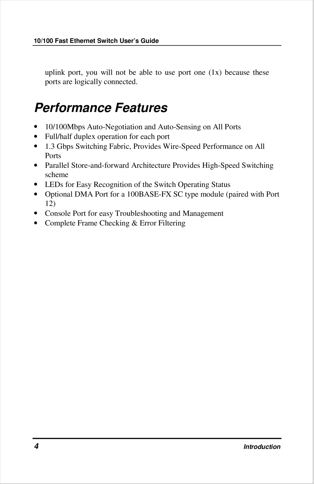 D-Link DES-1012 manual Performance Features 