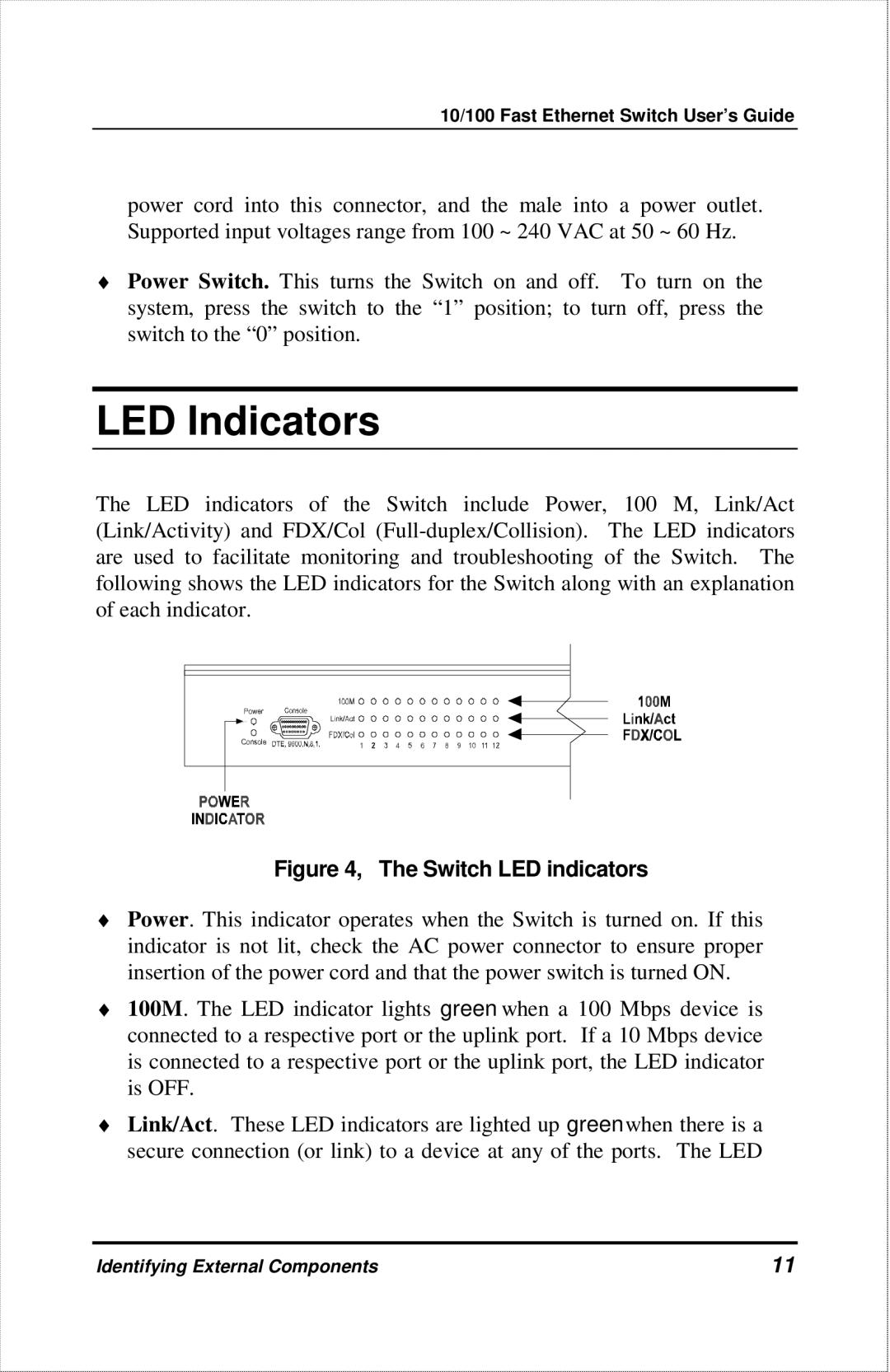 D-Link DES-1012 manual LED Indicators, Switch LED indicators 