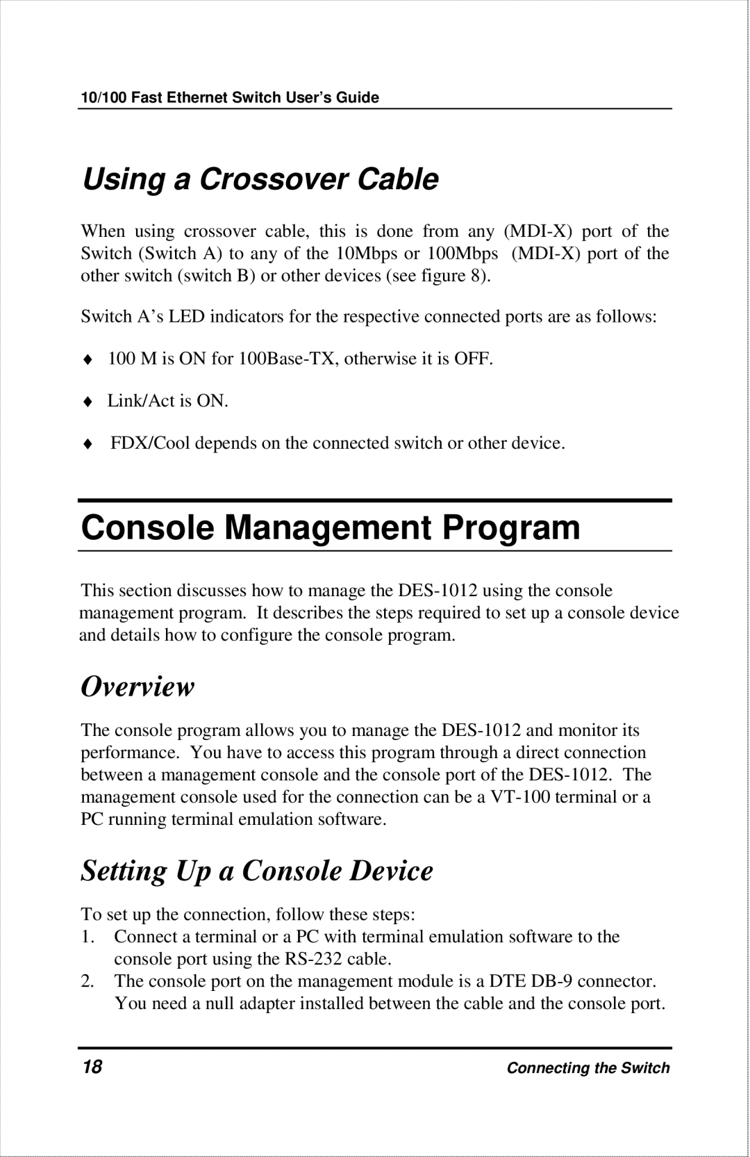 D-Link DES-1012 manual Console Management Program, Overview 