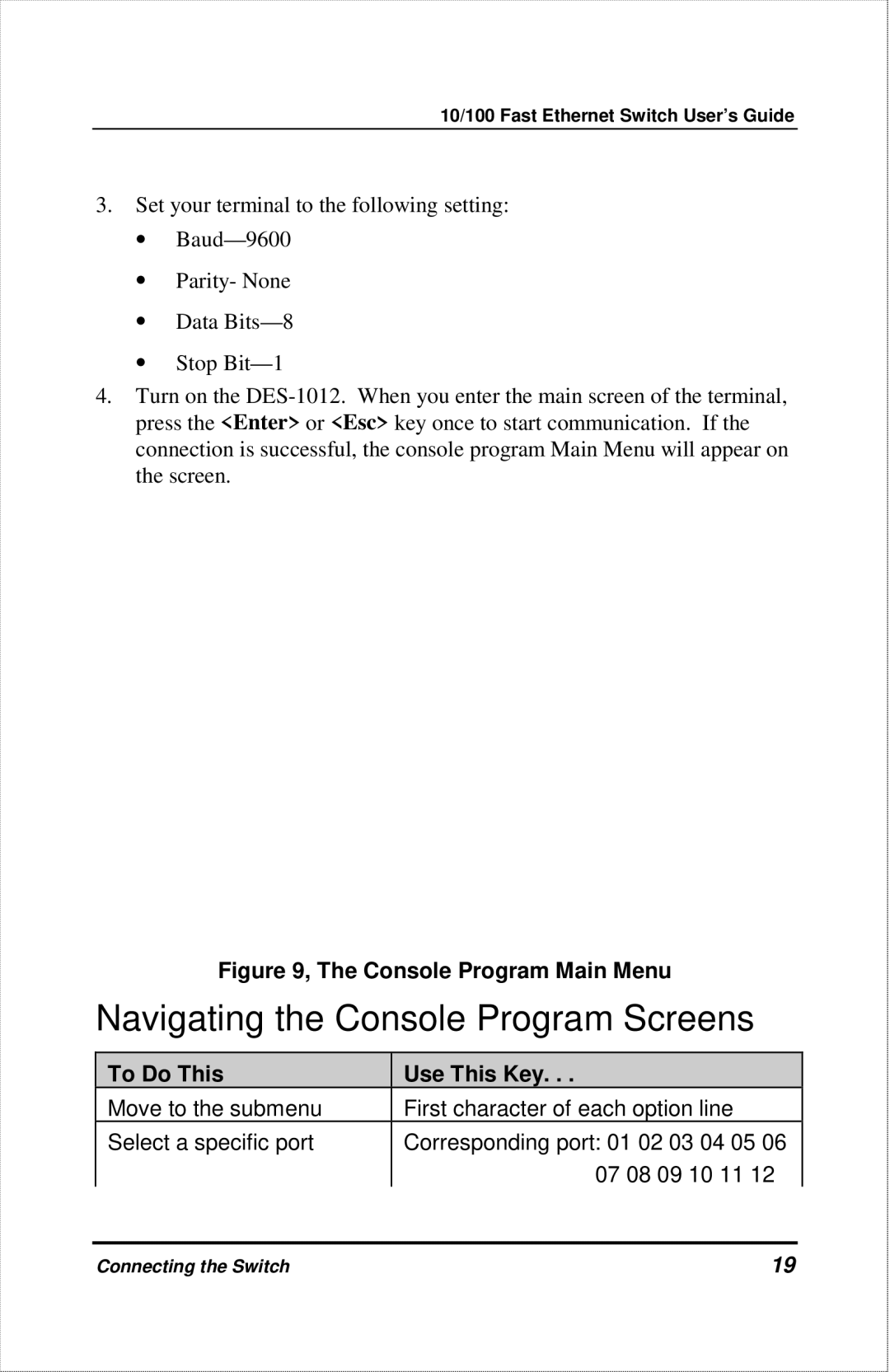 D-Link DES-1012 manual Navigating the Console Program Screens 