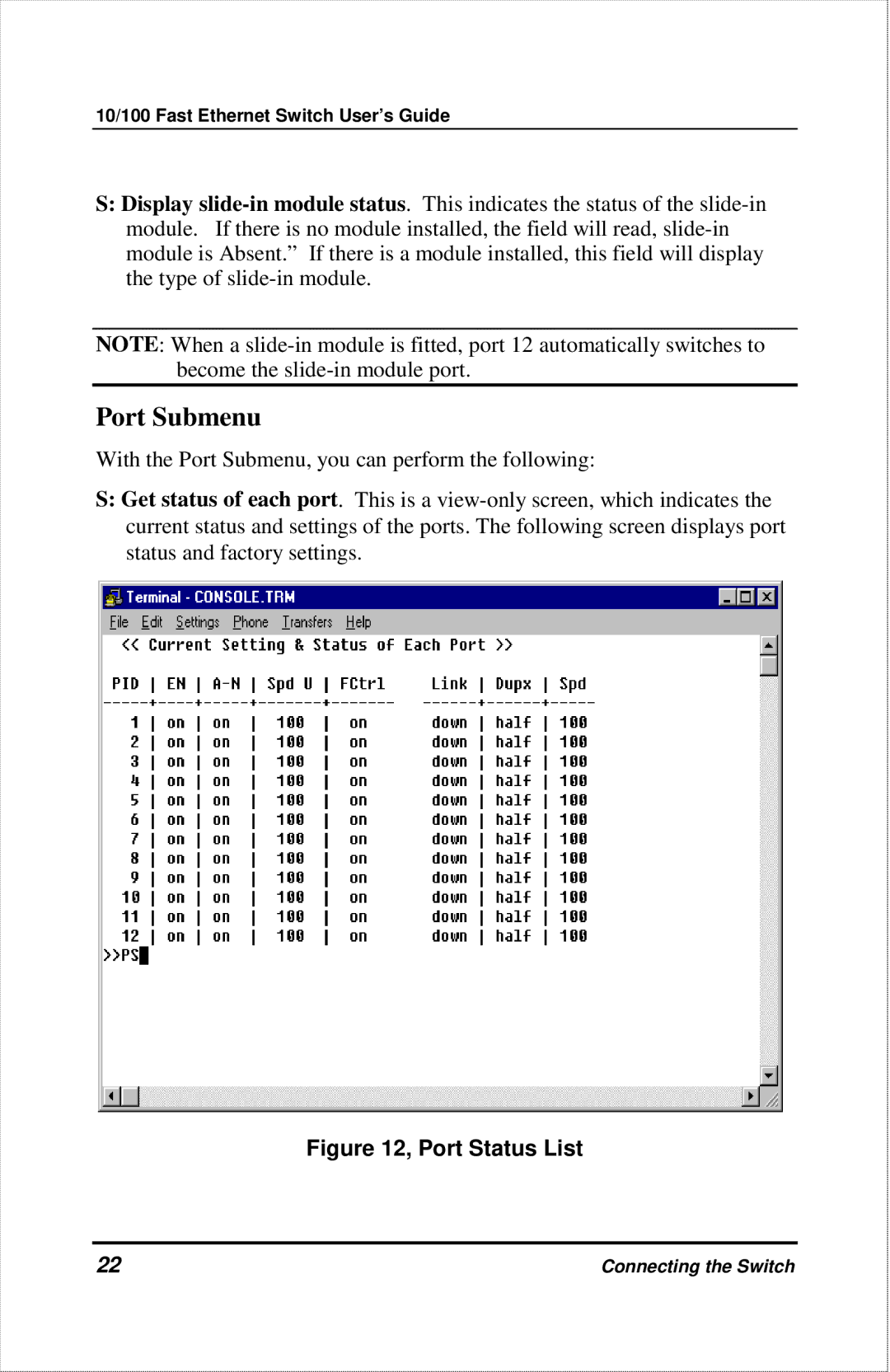 D-Link DES-1012 manual Port Submenu 