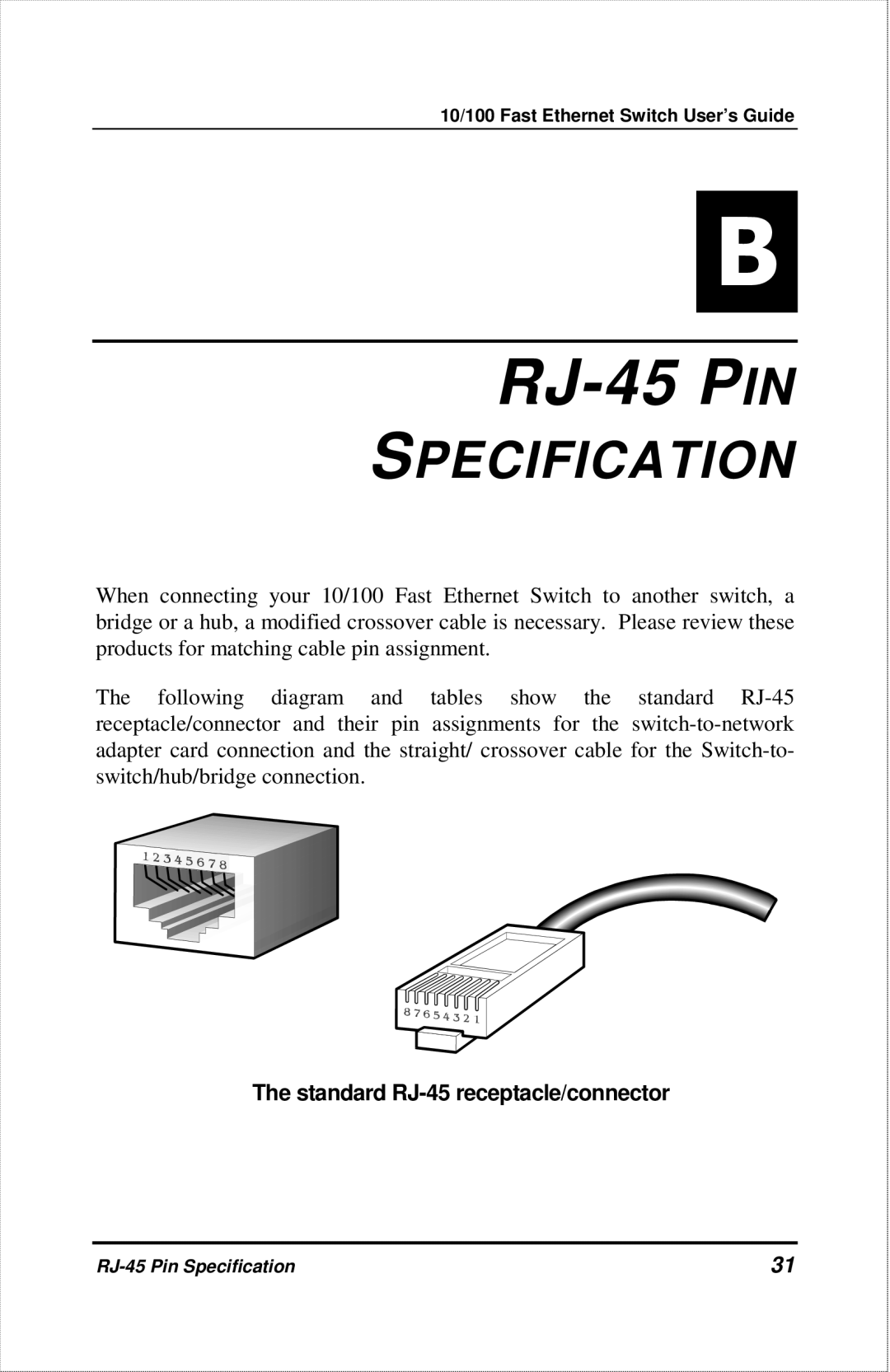 D-Link DES-1012 manual RJ-45 PIN, Specification 