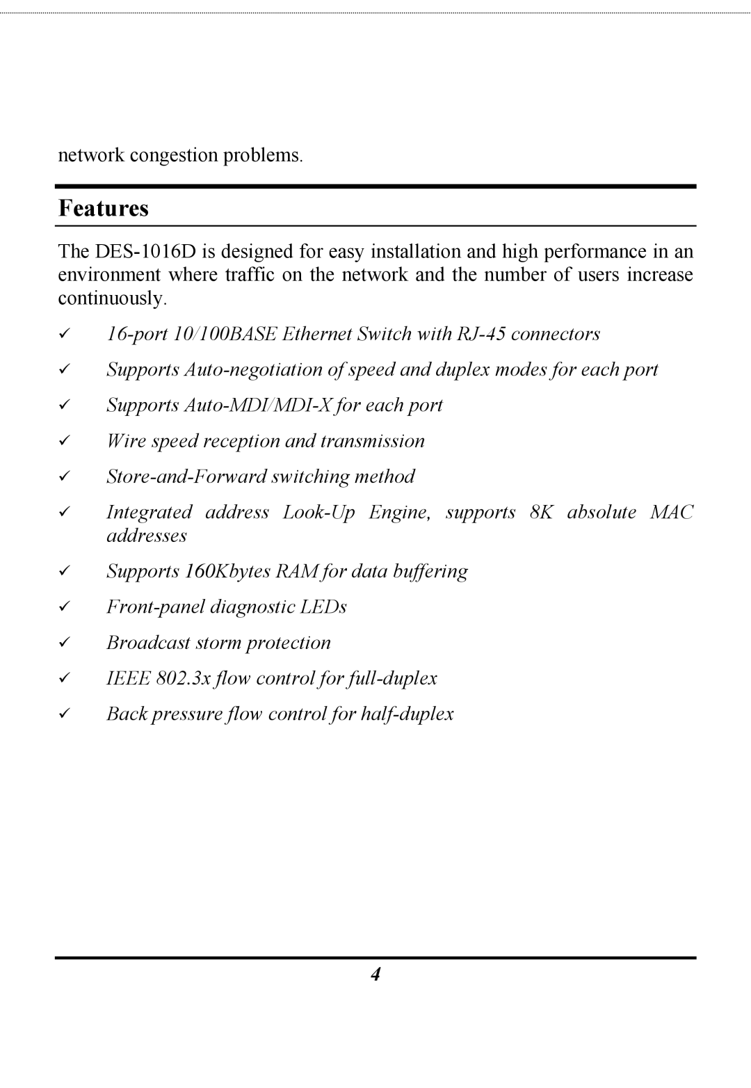 D-Link DES-1016D manual Features 