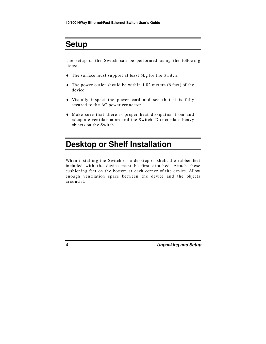 D-Link DES-1016D manual Setup, Desktop or Shelf Installation 