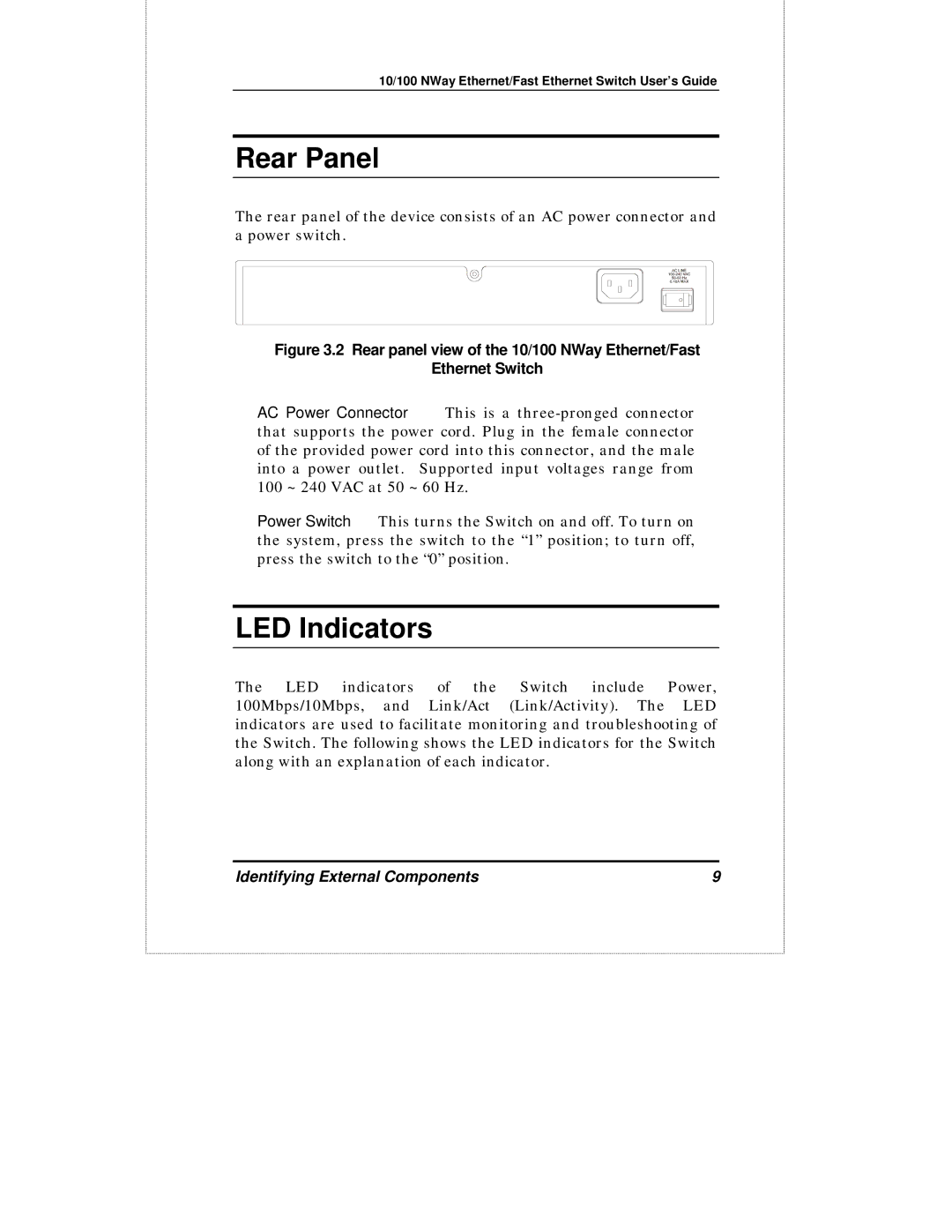 D-Link DES-1016D manual Rear Panel, LED Indicators 