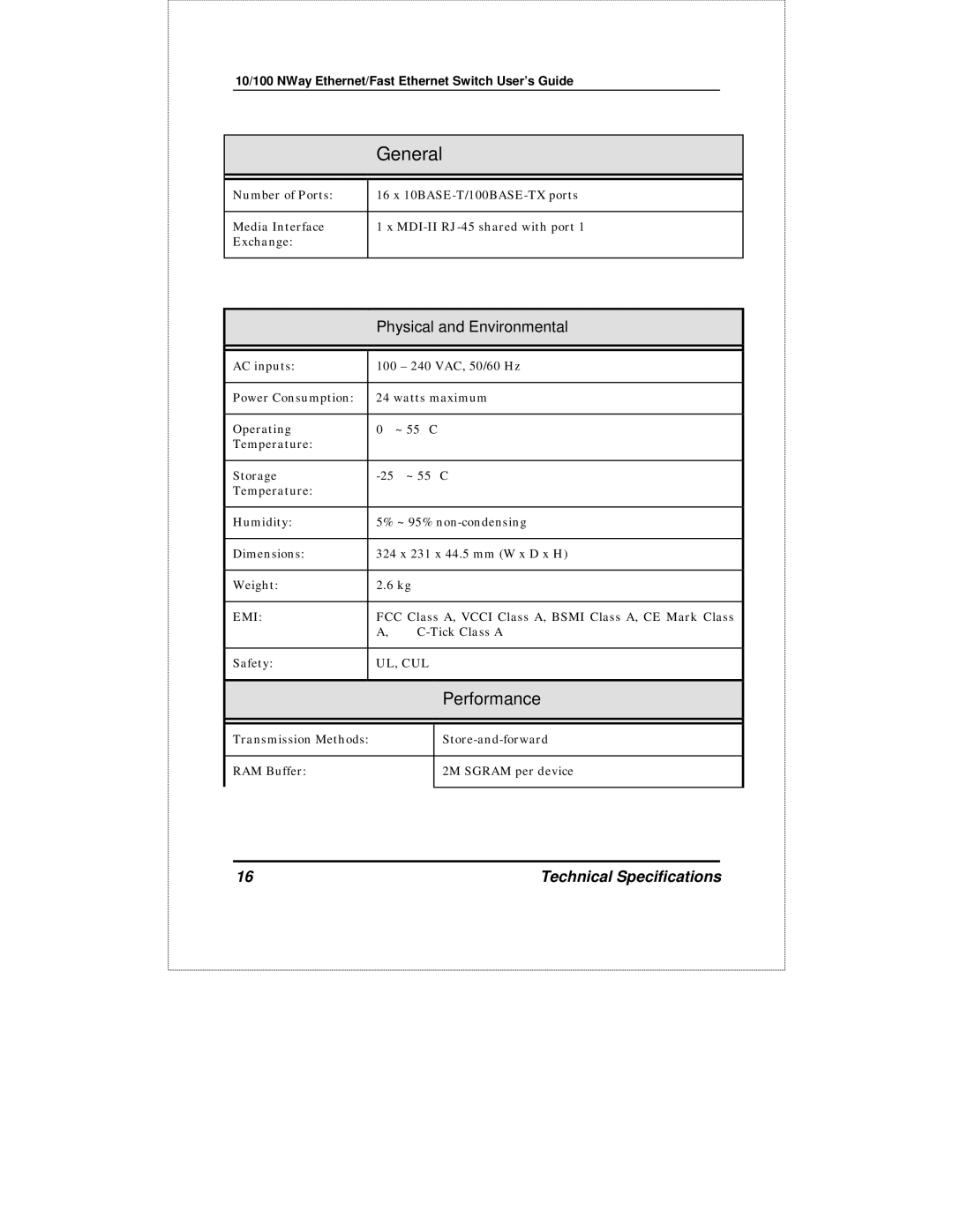 D-Link DES-1016D manual Performance 