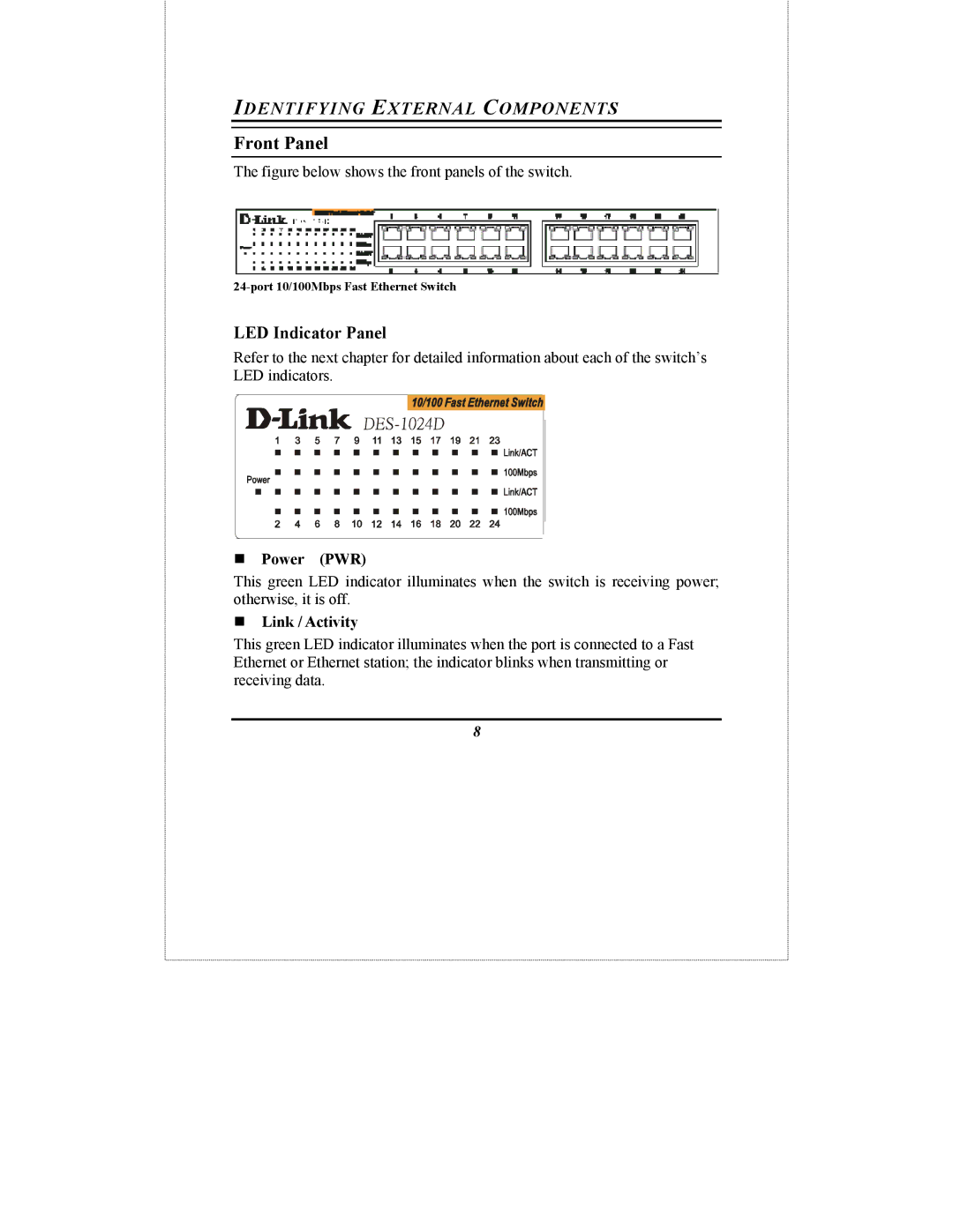 D-Link DES-1024D manual Front Panel, Identifying External Components 