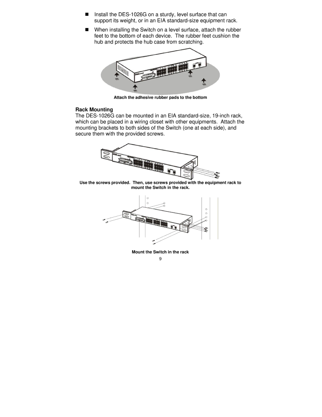 D-Link DES-1026G manual Rack Mounting 