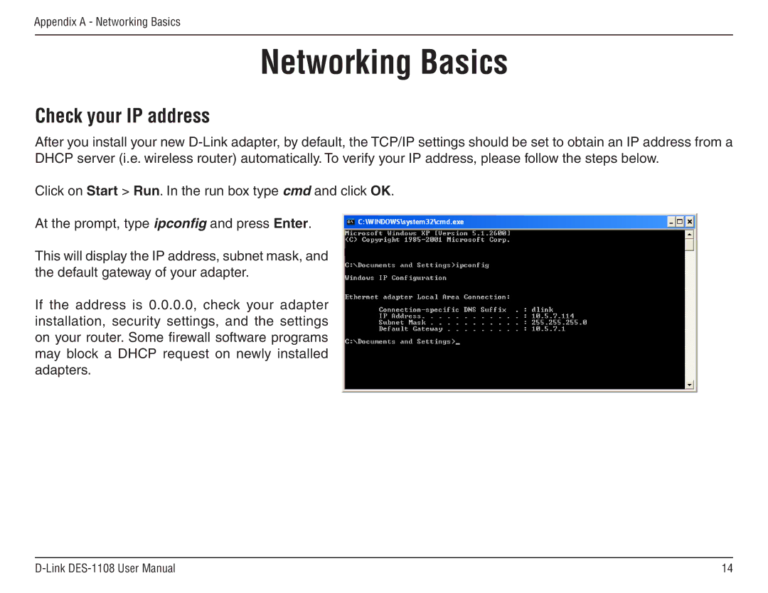 D-Link DES-1108 manual Networking Basics, Check your IP address 