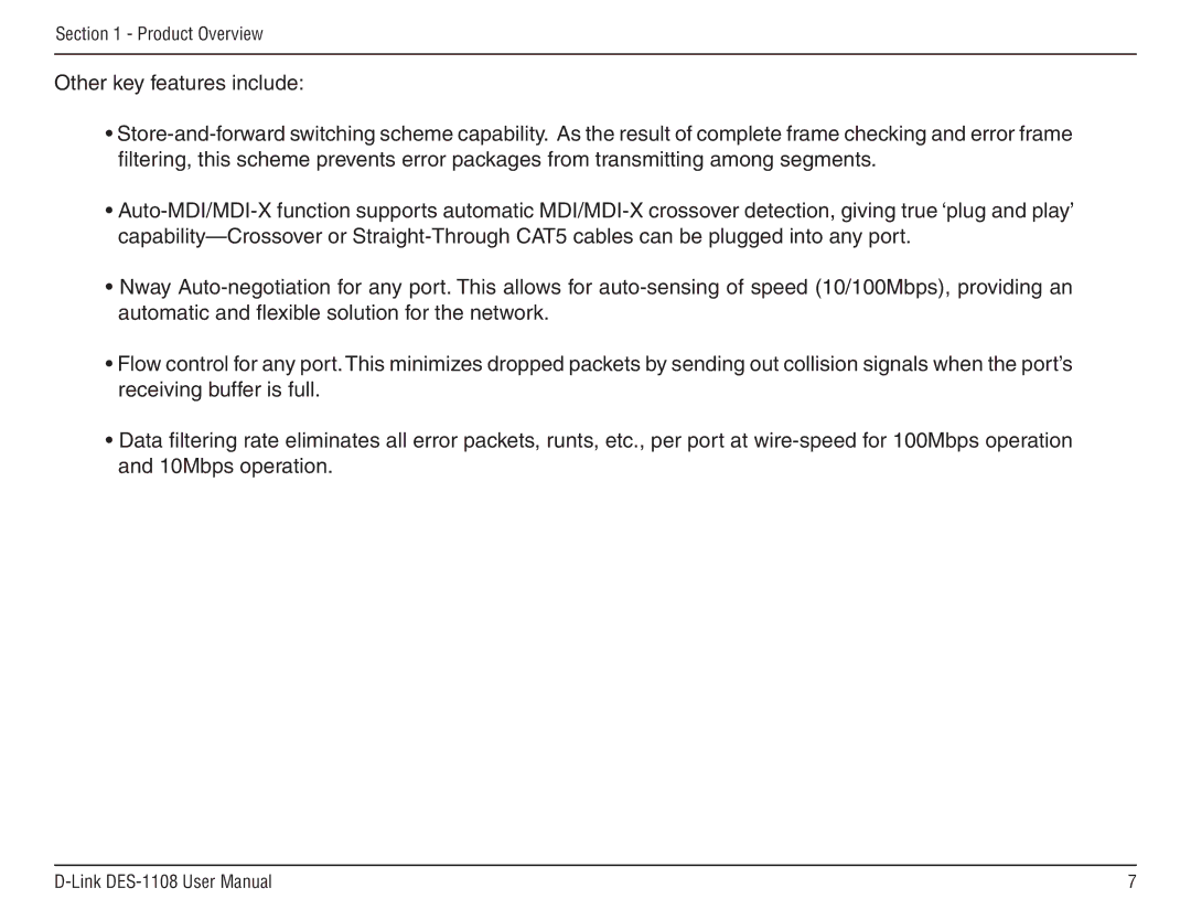 D-Link DES-1108 manual Product Overview 