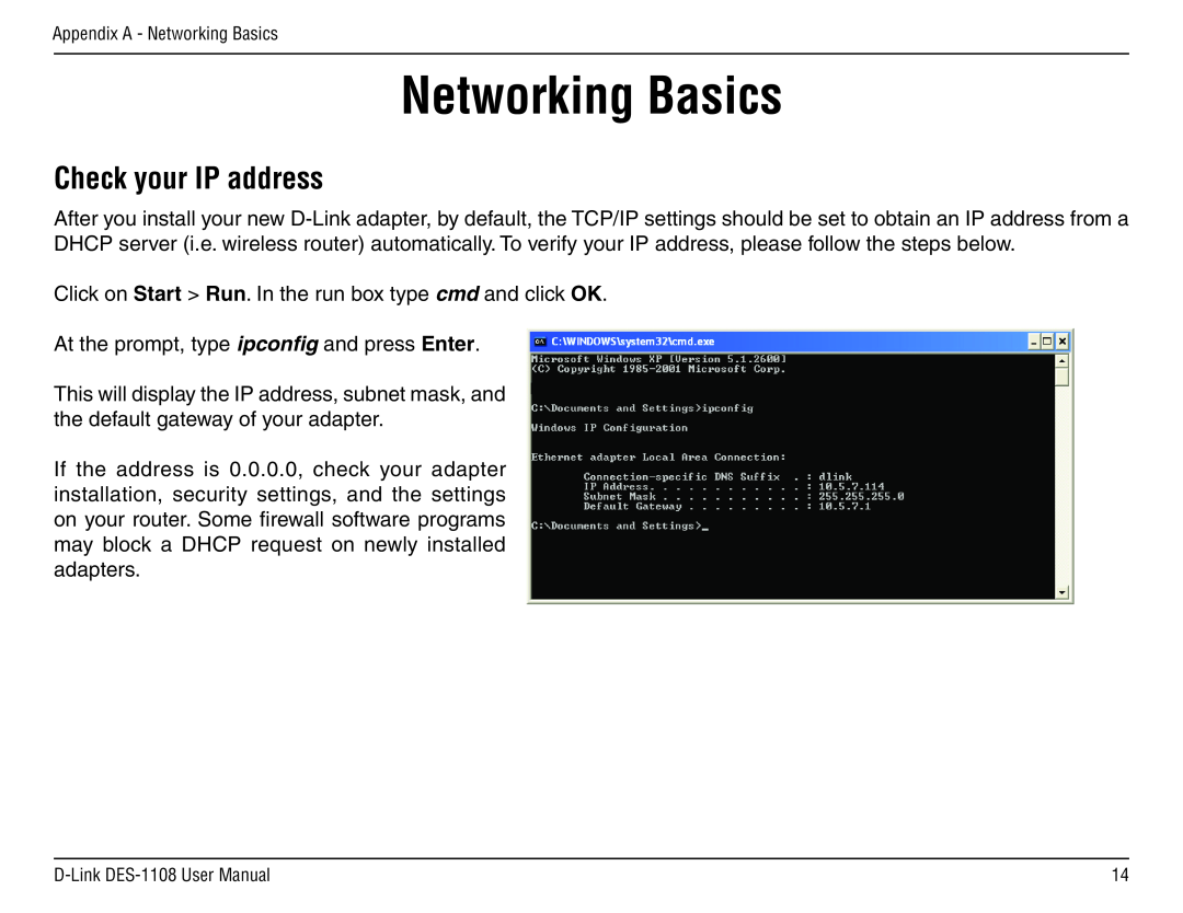 D-Link DES-1108 manual Networking Basics, Check your IP address 