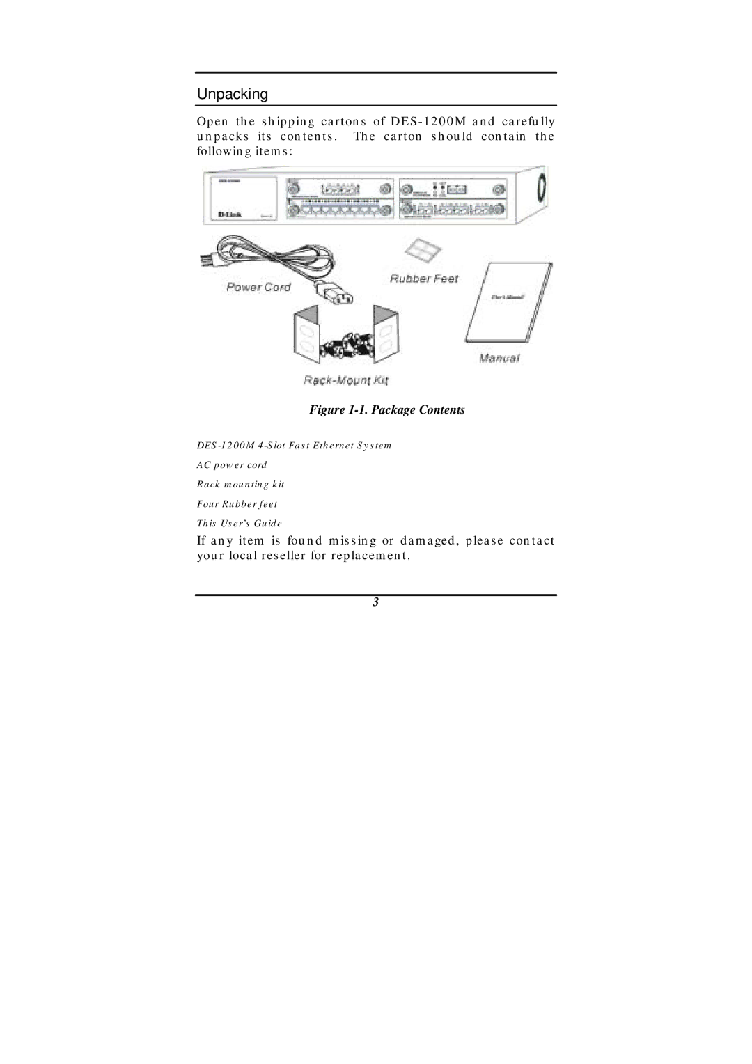 D-Link DES-1200M manual Unpacking, Package Contents 