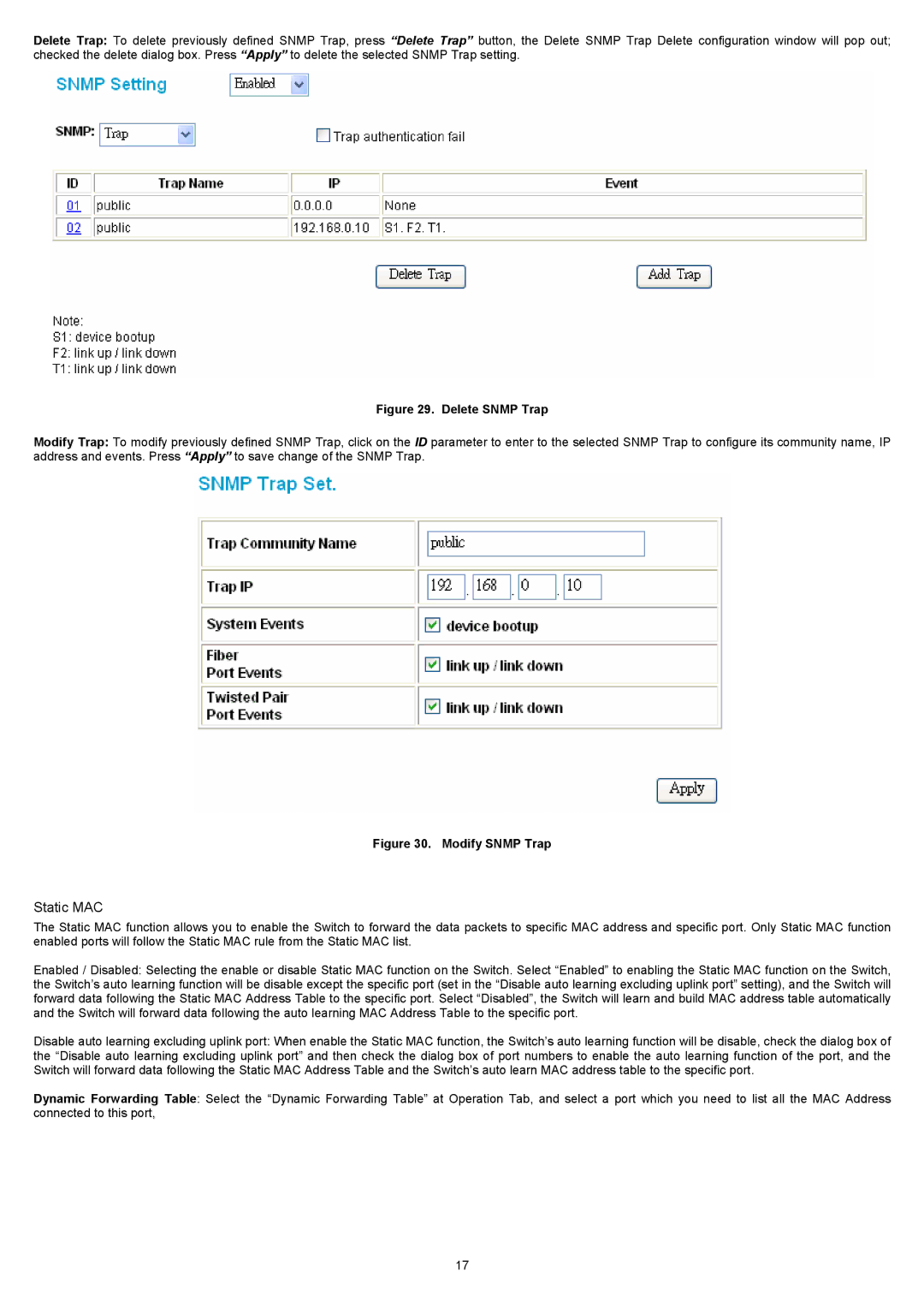 D-Link DES-1226G manual Static MAC, Delete Snmp Trap 