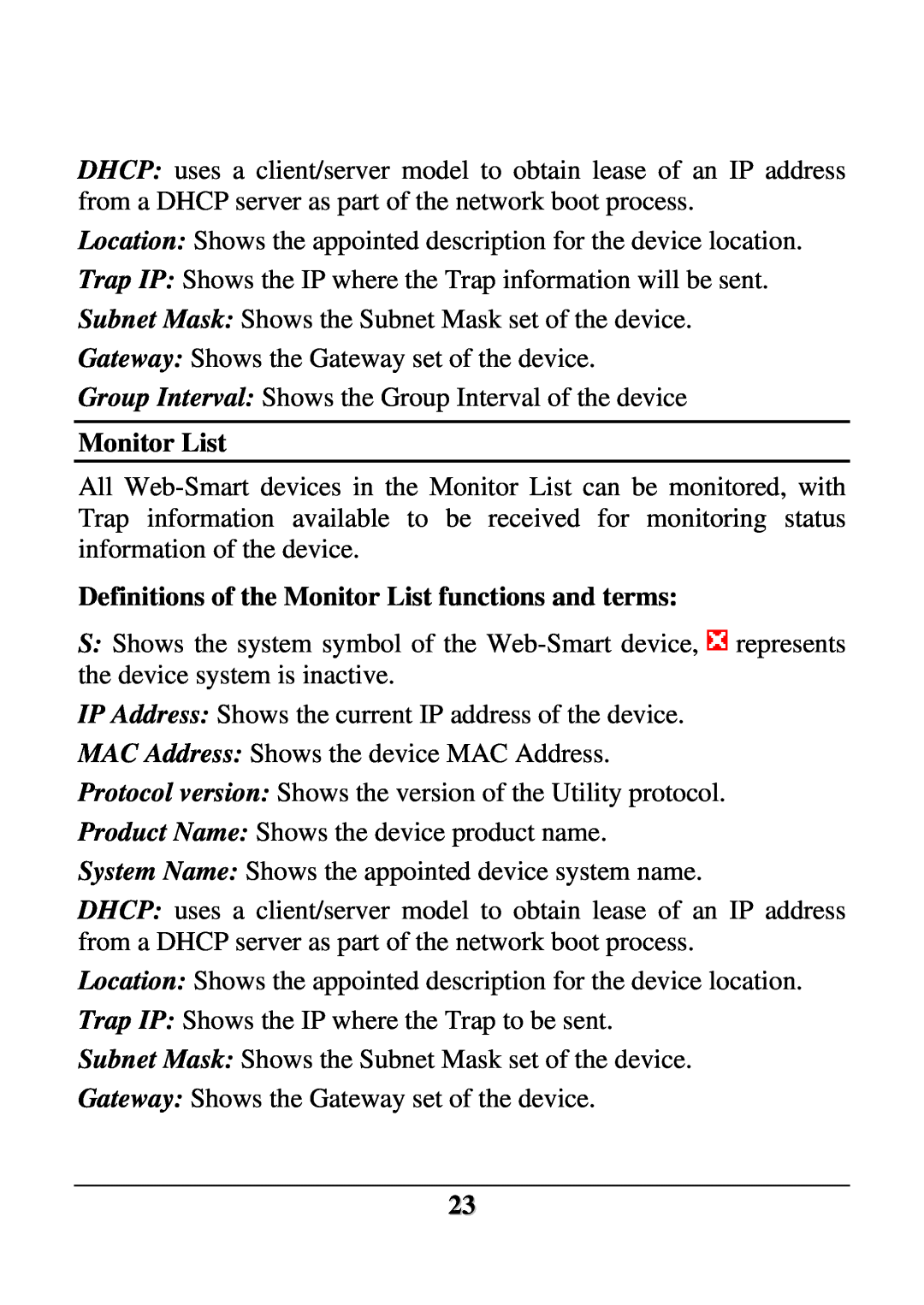 D-Link DES-1228 user manual Definitions of the Monitor List functions and terms 