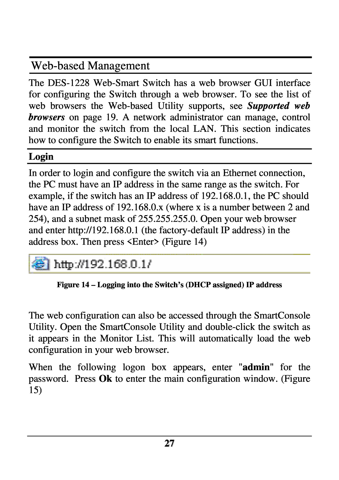D-Link DES-1228 user manual Web-based Management, Login 