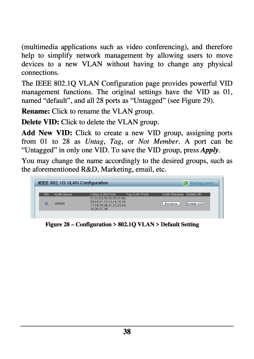 D-Link DES-1228 user manual Rename Click to rename the VLAN group 