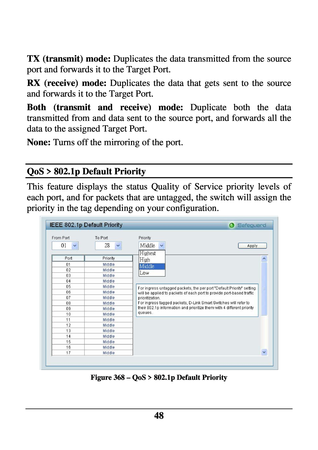 D-Link DES-1228 user manual QoS 802.1p Default Priority 