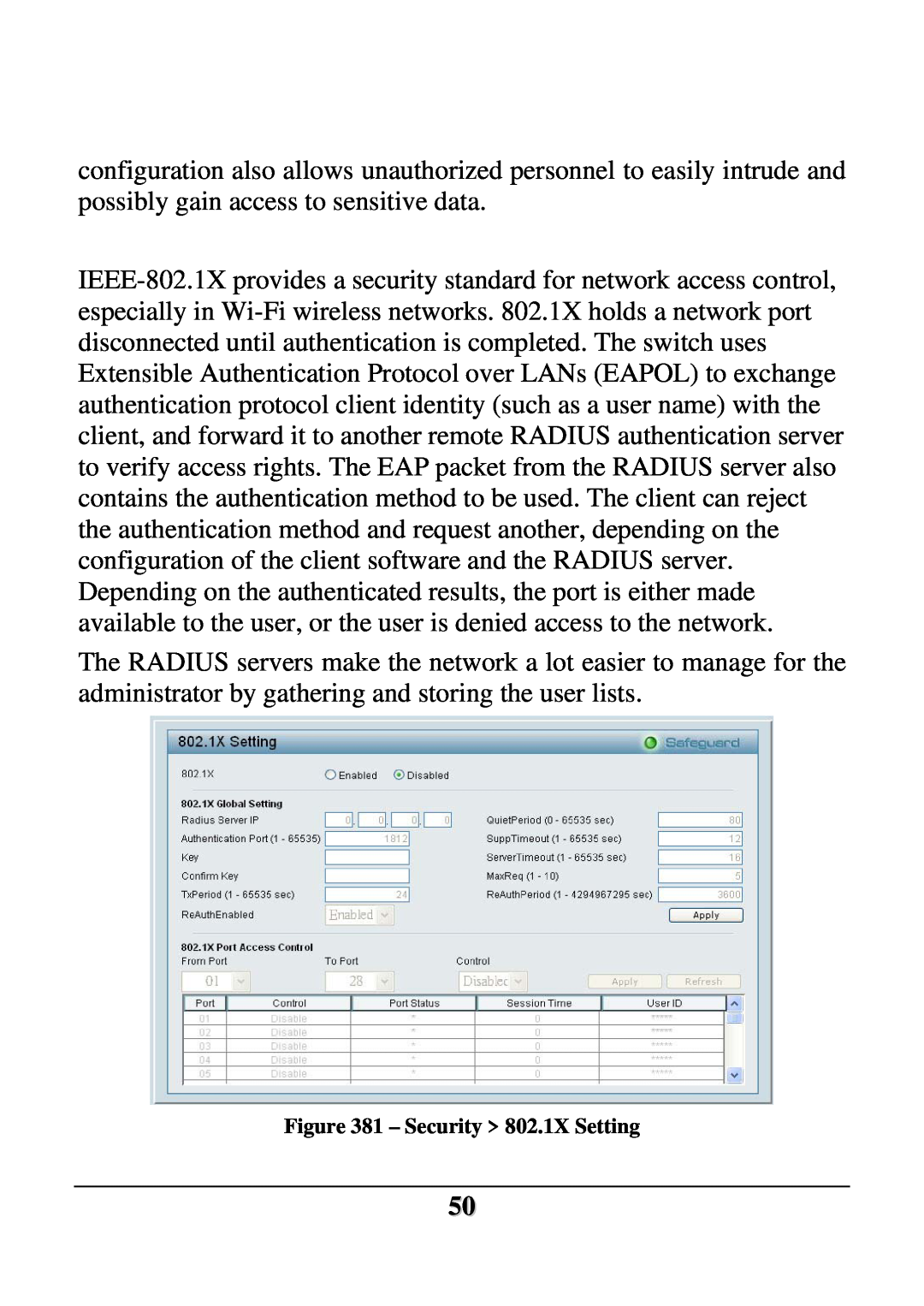 D-Link DES-1228 user manual Security 802.1X Setting 