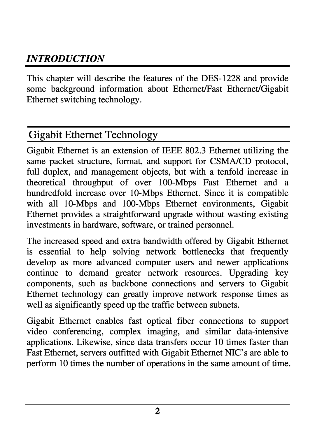D-Link DES-1228 user manual Gigabit Ethernet Technology, Introduction 