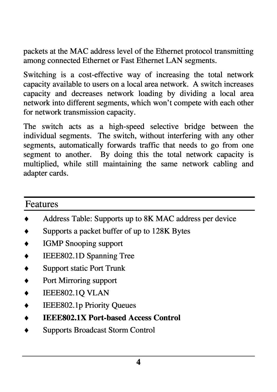 D-Link DES-1228 user manual Features, IEEE802.1X Port-based Access Control 