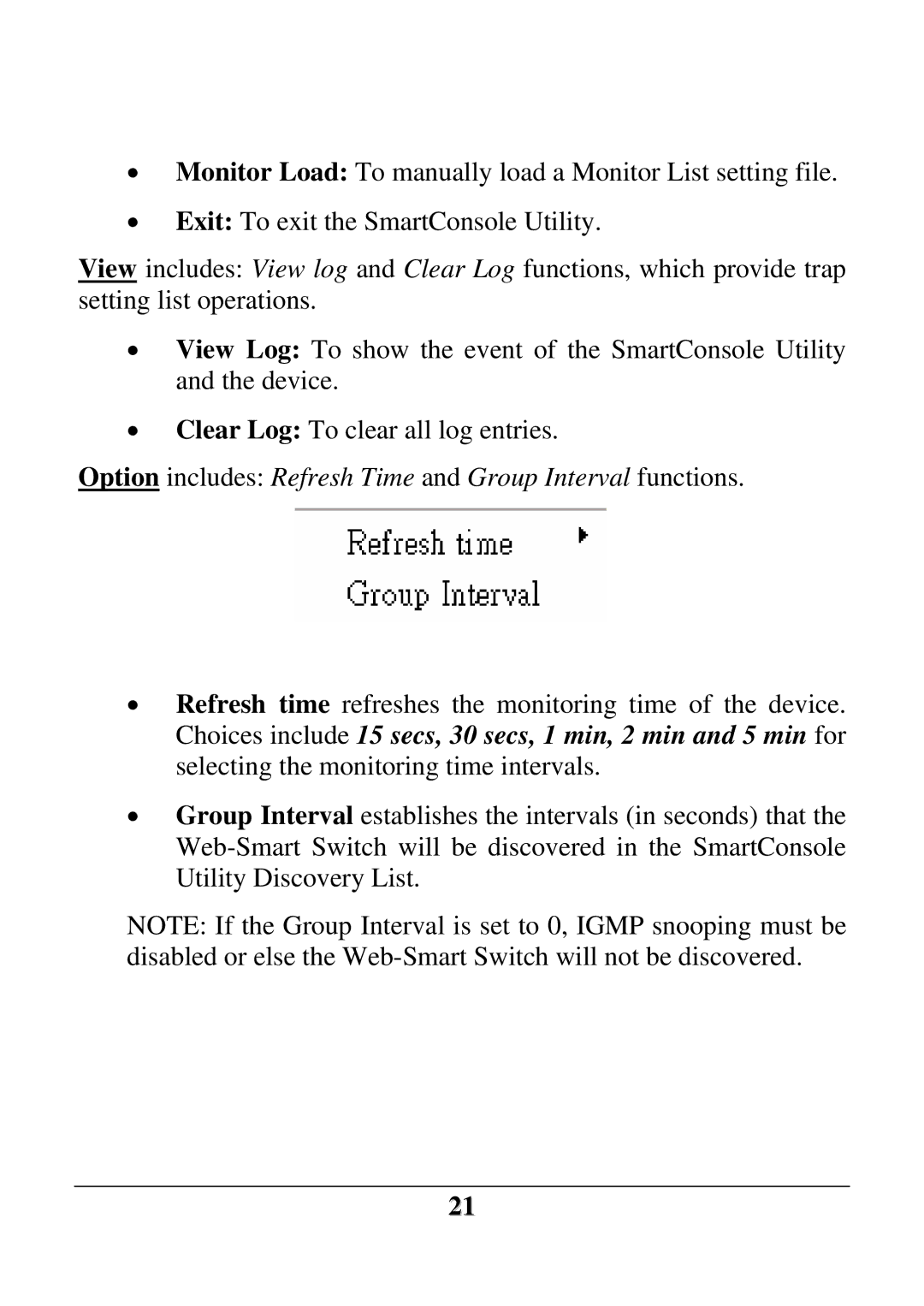 D-Link DES-1228 user manual Option includes Refresh Time and Group Interval functions 