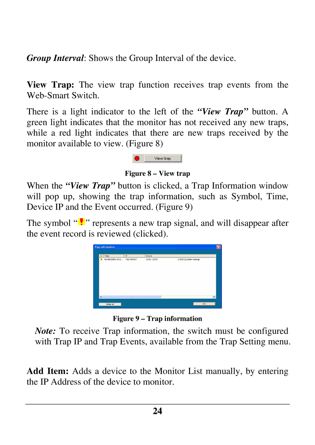 D-Link DES-1228 user manual View trap 