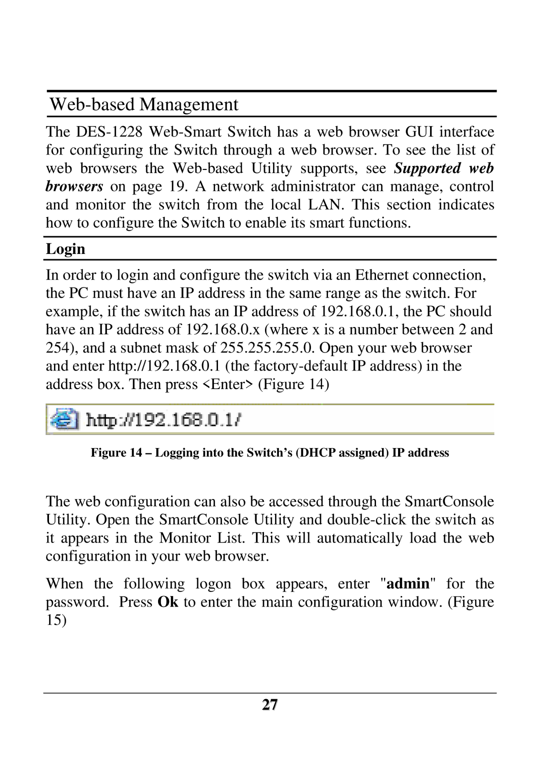 D-Link DES-1228 user manual Web-based Management, Login 