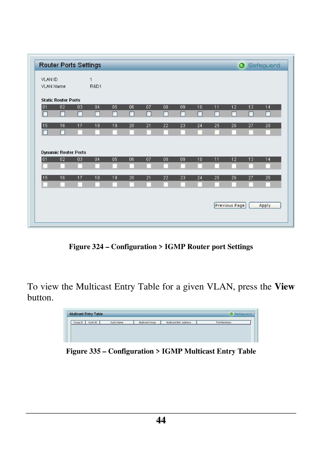 D-Link DES-1228 user manual Configuration Igmp Router port Settings 