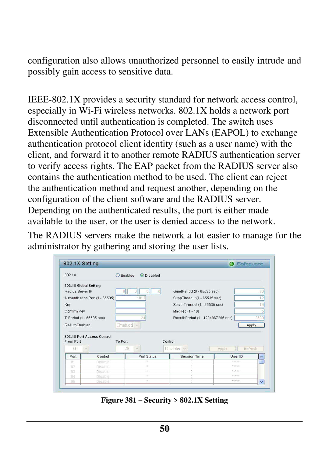 D-Link DES-1228 user manual Security 802.1X Setting 