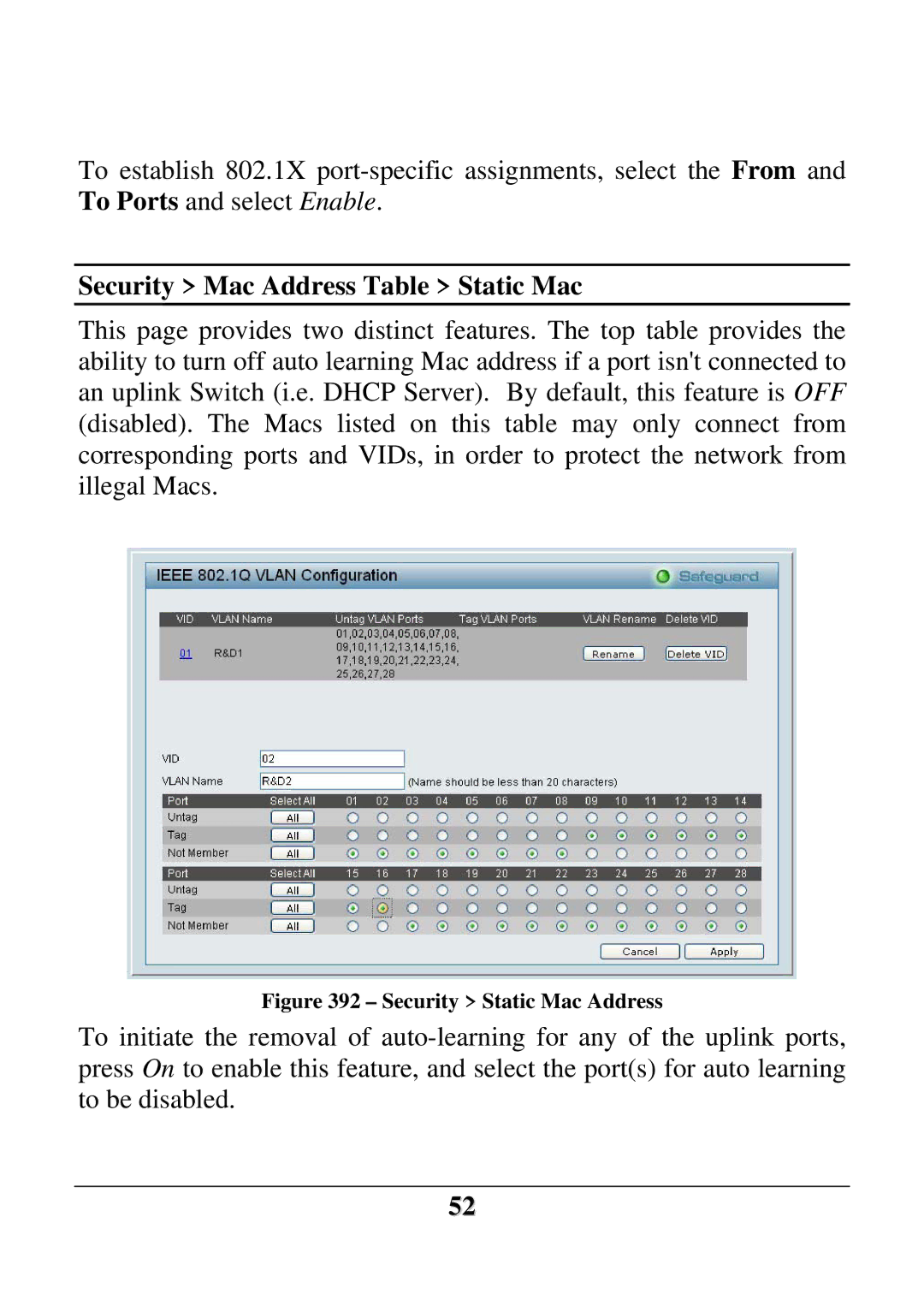 D-Link DES-1228 user manual Security Mac Address Table Static Mac, Security Static Mac Address 