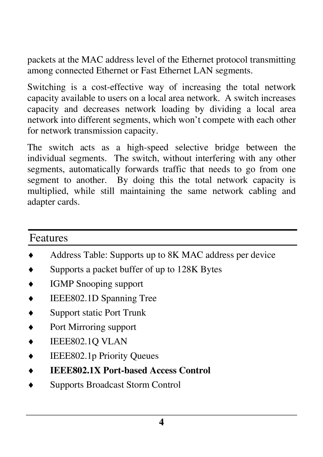 D-Link DES-1228 user manual Features, IEEE802.1X Port-based Access Control 