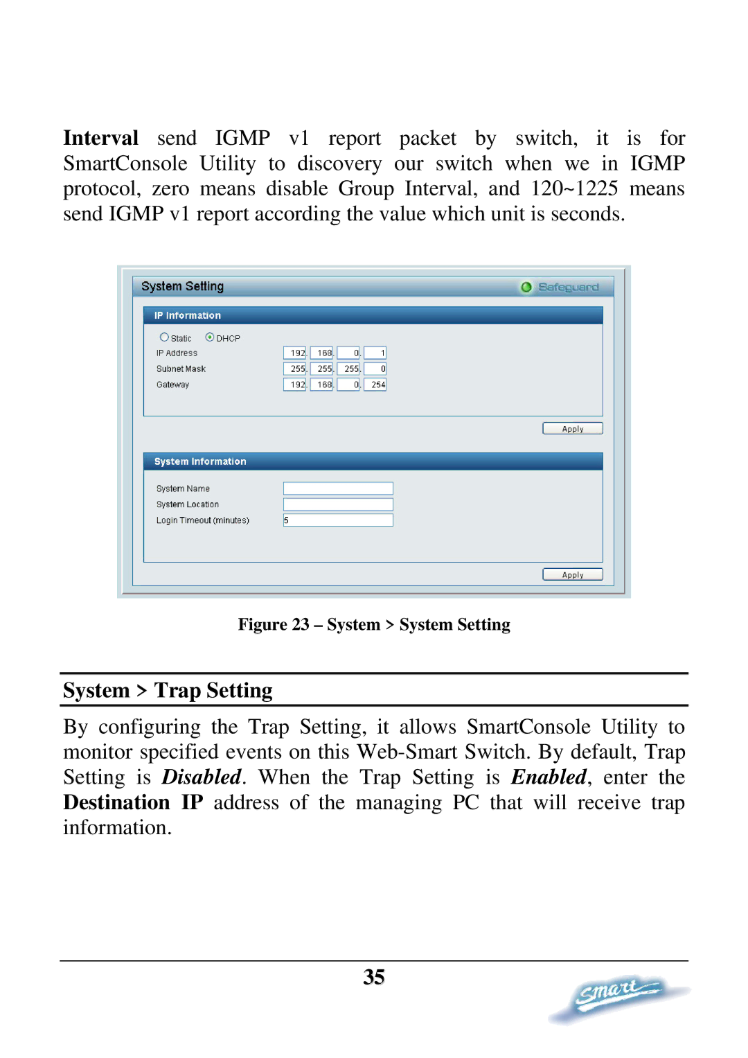 D-Link DES-1228P user manual System Trap Setting, System System Setting 