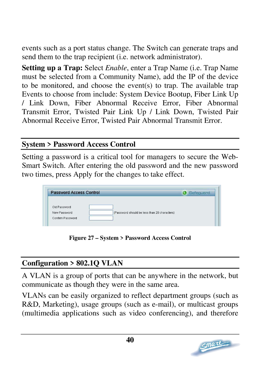 D-Link DES-1228P user manual System Password Access Control, Configuration 802.1Q Vlan 