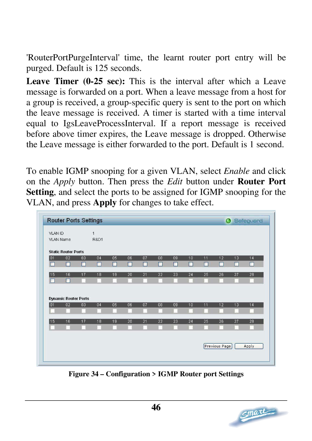 D-Link DES-1228P user manual Configuration Igmp Router port Settings 