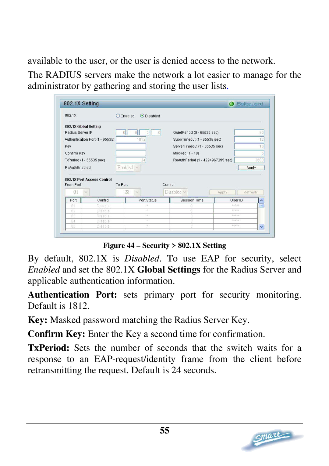 D-Link DES-1228P user manual Security 802.1X Setting 