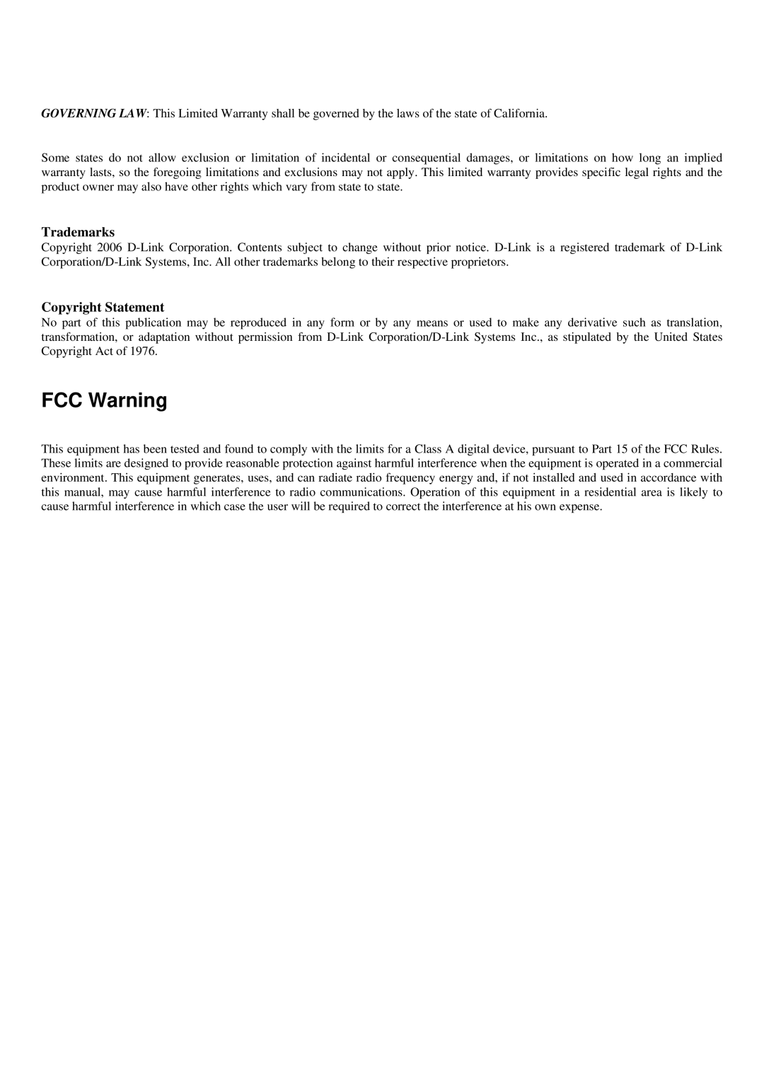 D-Link DES-1228P user manual FCC Warning 