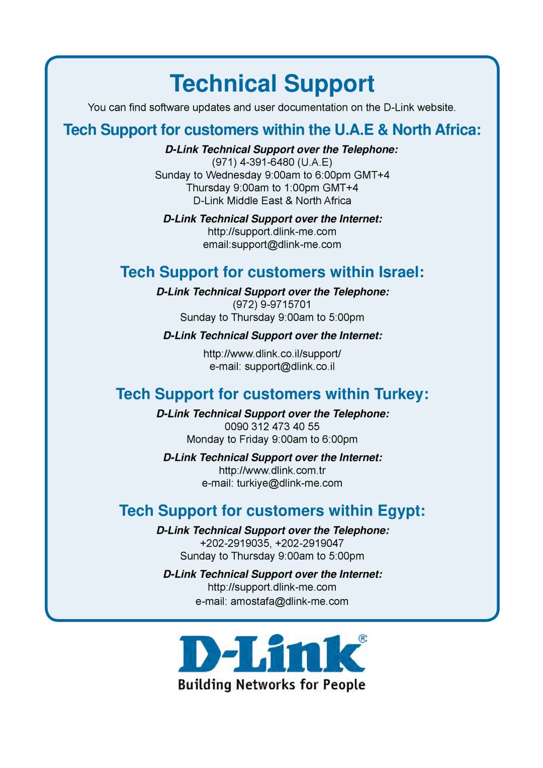 D-Link DES-1228P user manual Tech Support for customers within the U.A.E & North Africa 