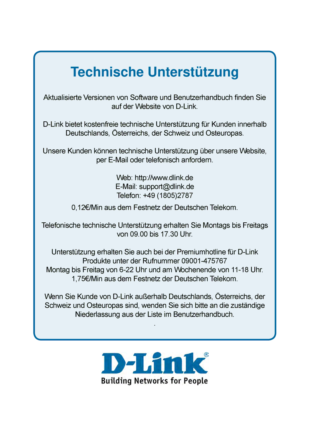 D-Link DES-1228P user manual Technische Unterstützung 