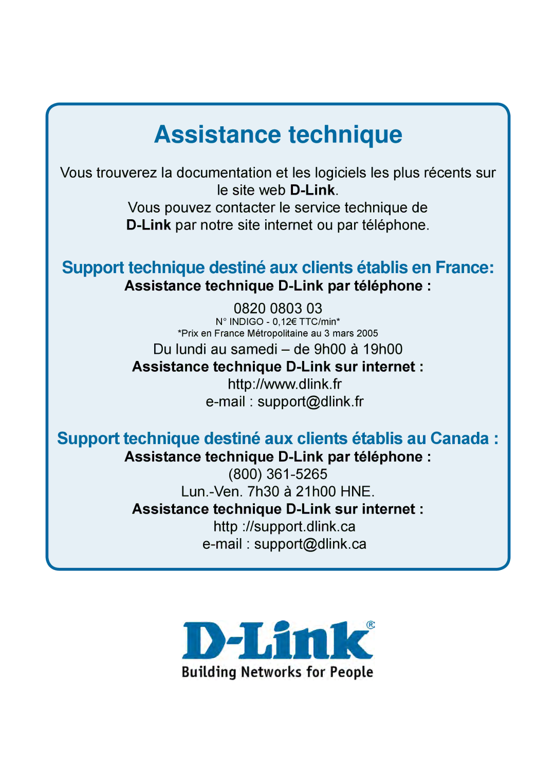 D-Link DES-1228P user manual Assistance technique 